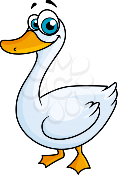Cartoon goose with big eyes and yellow beak on white background