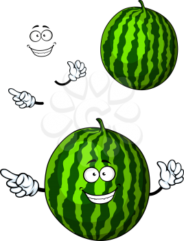 Fun happy cartoon watermelon character with a big grin waving and pointing his finger and a second plain variant with separate elements