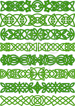 Celtic borders with floral traditional green tracery ornament for tattoo or ethnic decor design 