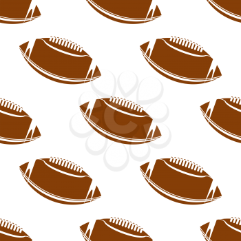 Abstract american football seamless pattern showing classic leather brown rugby balls with lacing on white background suited for fabric or wrapping design