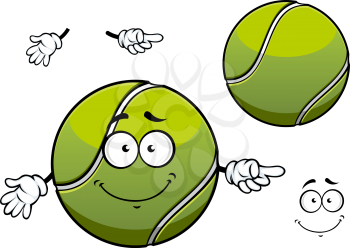 Cheerful cartoon tennis ball character depicting green ball with white wavy line and cute smile for sporting mascot or childish design