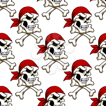 Pirate skull with crossbones in red bandana seamless pattern for wallpaper, piracy or another design