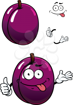Teasing funny purple plum fruit cartoon character show thumb up gesture, for fresh natural food or agriculture design