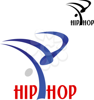 Hip hop dancer abstract blue silhouette doing acrobatic trick, for sporting or modern dance emblem design
