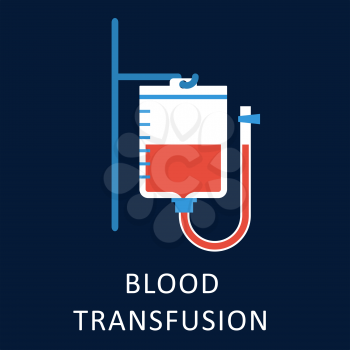 Blood transfusion flat icon with blood bag hanging on hook of a stand for medicine and healthcare concept design