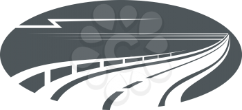Highway, road or pathway concept with an oval gray icon of winding freeway with side rail