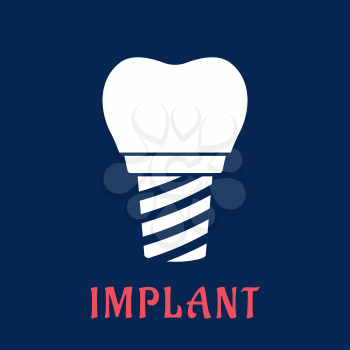 White silhouette of dental implant in flat style with replacement crown for dentistry concept design