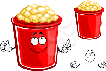 Cartoon bucket of popcorn character with red container of sweet caramel popcorn, suitable for fast food design