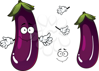 Shiny violet or purple eggplant vegetable cartoon character with happy smiling face showing thumb up gesture, for agriculture or vegetarian cooking design