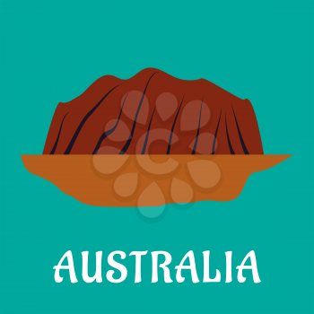 Australian travel concept in flat style, with natural sandstone formation Uluru, Ayers Rock as famous nature landmark and heritage of Australia