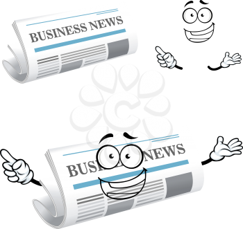 Joyful folded newspaper cartoon character with title Business News on the cover page, for media or icon design