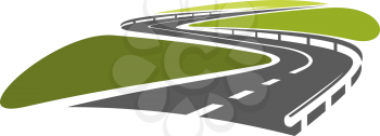 Highway road symbol with hairpin bends and metallic guardrails, for travel or transportation design