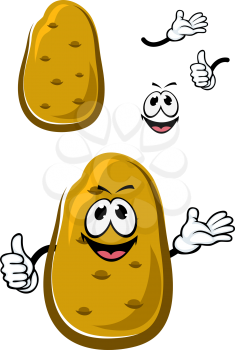 Happy fresh brown potato vegetable cartoon character giving a thumb up sign, for healthy vegetarian food design