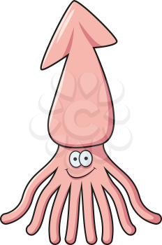 Cartoon pale pink squid character with arrow shaped fins and shy smile, for underwater wildlife design
