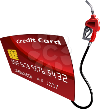 Red credit card with petrol or gasoline pump, for financial and business concept design