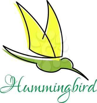 Yellow and green hummingbird abstract symbol with pointed wings, outline style