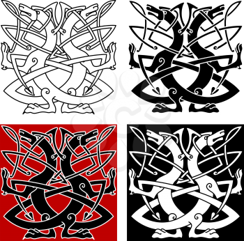 Dog or wolf celtic pattern with traditional knots in outline style
