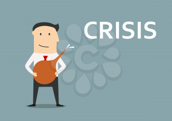Smiling businessman with medical enema in hands, ready to clean out business from crisis. For crisis management design, cartoon flat style