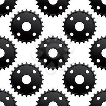 Mechanical gears seamless pattern of industrial black pinions with frequent cogs on white background, for technical engineering theme