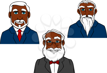 Smiling cartoon old african american men characters with gr hair and beards in elegant suits