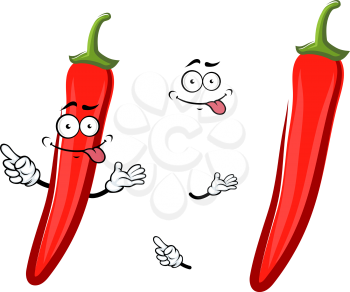 Fresh spicy hot red chilli or cayenne pepper vegetable cartoon character with happy smile. Recipe book, spices or agriculture harvest design usage