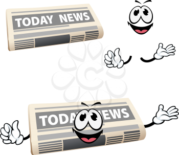 Today news newspaper cartoon character with happy smiling face and hands, for media or advertisement design
