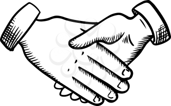 Business partnership handshake of two people isolated on white background. Outline sketch style
