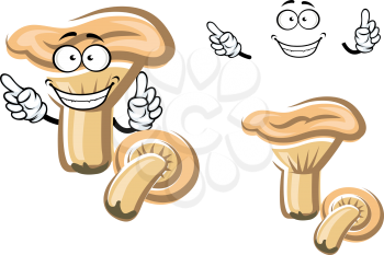 Funny cartoon white edible mushroom character isolated on white. For food and cuisine theme design