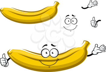 Sweet yellow cartoon banana fruit character with happy face, isolated on white, for healthy food theme