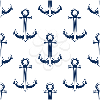 Retro nautical seamless pattern background with blue marine anchors. For navy heraldry and marine themes design