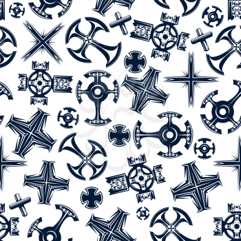Seamless religious crucifix pattern with blue ancient celtic and canterbury, coptic and catholic crosses over white background. Religion, history theme or print design 