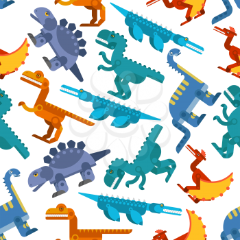 Seamless background with colorful pattern of jurassic reptiles and flying lizards. For child books, history or interior design 