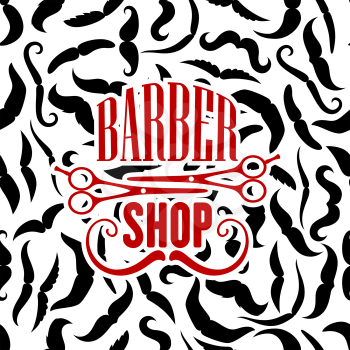 Vintage barbershop icon with scissors and thin curled mustaches below. Great for hairdressing salon, beauty parlor, fashion theme design 