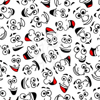 Happy smiling cartoon faces seamless pattern background of laughing with wide open mouth and giggling comics characters. Comics book flyleaf or humor theme design