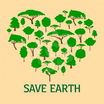Heart in form of green trees. Concept of environment and ecology, save nature and planet, clean atmosphere