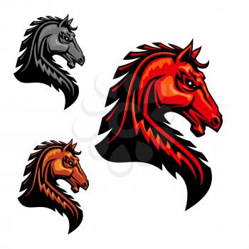 Fiery orange horse head icon with tribal stylized spiky mane hairs. For equestrian sport, t-shirt print, tattoo or team mascot design