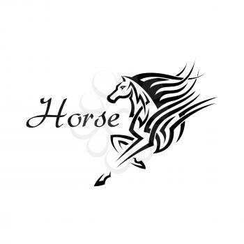 Tribal horse or mythical pegasus symbol with geometric ornaments of flowing lines and curlicues. Use as mascot or tattoo design