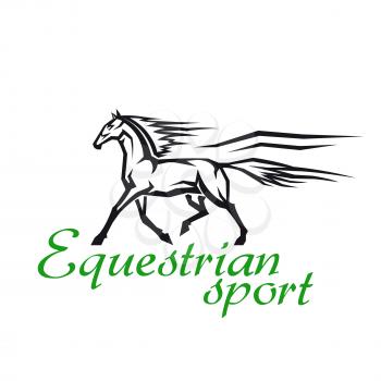 Horse racing and gambling symbol for equestrian sport design with galloping horse of a thoroughbred breed in simple geometric style