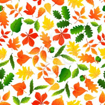 Colorful leaves seamless pattern background. Autumn foliage wallpaper with vector elements of maple, birch, aspen, elm, poplar