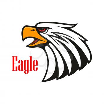 Eagle emblem. Vector icon of harsh crying hawk with open beak. Falcon label for team mascot shield, badge, sport, guard, club identity label