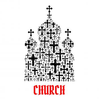 Church icon. Religion christianity cross symbols in shape of temple, monastery for religious decoration emblem and design elements