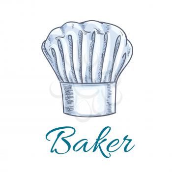 Chef hat or baker cap sketch. White toque of a kitchen staff of french or italian cuisine restaurant. Menu symbol, bakery shop signboard design