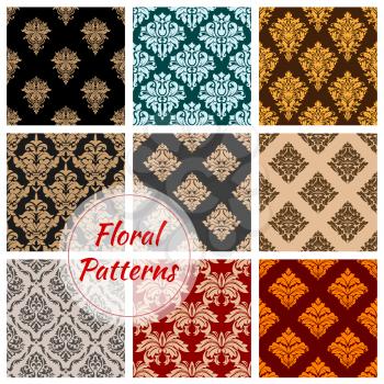 Tracery or floral ornament seamless pattern background. Vintage flourish embellishment or retro heraldic motif, victorian royal adornment. Old heraldic fashion and classic luxury backdrop for fabric, 