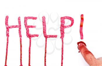 Royalty Free Photo of Help Written in Blood