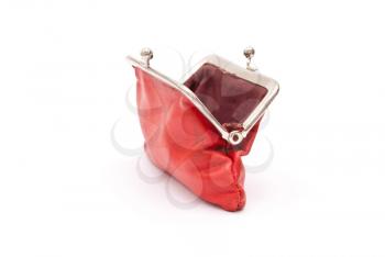 Old red purse against 