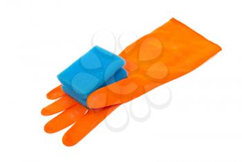 Rubber glove and kitchen sponge