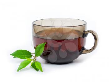Royalty Free Photo of a Cup of Tea and Mint Leaves on a White Background