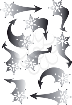 Set of snowflakes arrow stickers, vector illustration