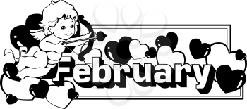 Royalty Free Clipart Image of a Cupid on a February Banner