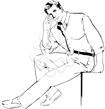 Royalty Free Clipart Image of a Man Sitting Casually